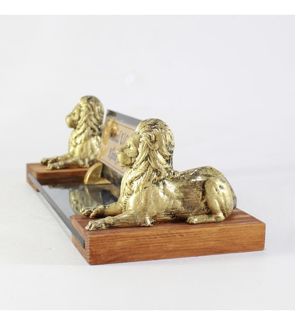 Kişiye Özel Tasarım Çift Aslan Gold Premium Cam Masaüstü İsimlik - Çift Aslan Gold İsimlik – Ofis Masaüstü İsimlik - Masalık
