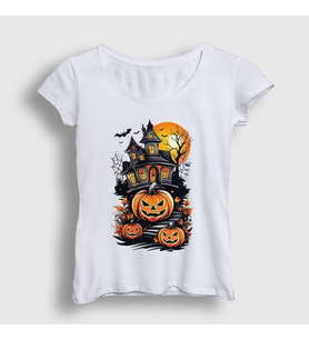 Presmono Kadın Beyaz Haunted House V2 Halloween Cadılar Bayramı T-Shirt 500712tt