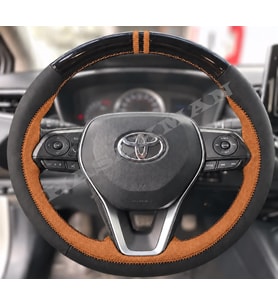 Toyota Yaris Cross Dikme Direksiyon Kılıfı Parlak Siyah Taba Detaylı Taba Çift Yüzük ve Dikiş 2020-2026