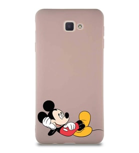 Samsung Galaxy J7 Prime Soft Premier Kapak Mickey Mouse-F Tasarımlı Silikon Kılıf - Pudra (Şeffaf)