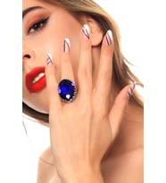 Kadın Antik Gümüş Kaplama Lapis Renk Swarovski Taş Detaylı Ayarlanabilir Tasarım Yüzük