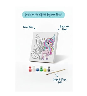 Kanatlı Unicorn Temalı Çocuk Boyama Tuvali – Şövalesiz Eğitici Boyama Seti 20x20 cm