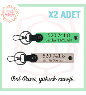 Pudra- F Yeşil, İsminiz Yazılı, 520 741 8 Bolluk ve Başarı Sayılı, Hediyelik  Enerji 2'li Anahtarlık (Çok Renkli)