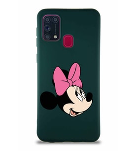 Samsung Galaxy M31 Soft Premier Kapak Minnie Mouse-A Tasarımlı Silikon Kılıf - Yeşil (Şeffaf)