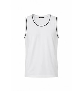 Ön Unisex Pamuklu Bisiklet Yaka Kolsuz Atlet Kontrast Biyeli Regular Fit - Beyaz