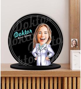 Kişiye Özel Karikatürlü Kadın Doktor Ahşap Plak - Biblo