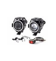 U7 Motosiklet Sis Farı Mercekli Büyük Kafesli Beyaz Angel Işıklı Led (2 Adet Led + 1 Anahtar)