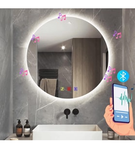 70 cm (çap) Bluetoothlu Buğu Çözücülü Dokunmatik Işıklı Ledli Yuvarlak Banyo Aynası