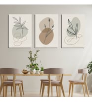 3'lü Kanvas Tablo Seti Pastel Çizgisel Yapraklar ve Lavanta