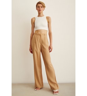 Yüksek Bel Geniş Paça Pantolon Camel