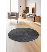Dijidekor Halı Antrasit Cool K1290  Yuvarlak Kaymaz Kesme İnce Yolluk Kilim Salon Halısı Modelleri