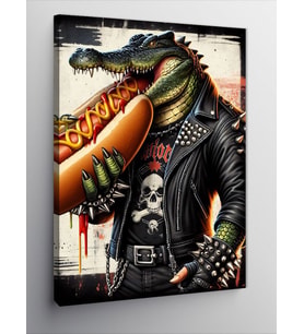 Kanvas Tablo Sosisli Sandviç Tutan Timsah