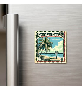Dominik Cumhuriyeti - Posta Pulu Temalı Ülke - Baskılı Buzdolap Magneti Kare - 9x9 cm