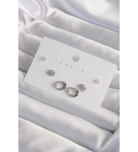 Mey İthalat® Pirinç Gümüş Renk Zirkon Taşlı Yaprak Model Küpe Seti