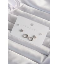 Mey İthalat® Pirinç Gümüş Renk Zirkon Taşlı Yaprak Model Küpe Seti