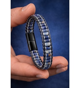 Erkek Doğal Lapis Lazuli Taşlı Deri Kordon Erkek Künye Bileklik