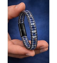 Erkek Doğal Lapis Lazuli Taşlı Deri Kordon Erkek Künye Bileklik