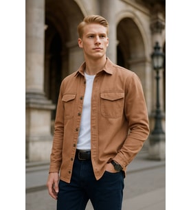 Erkek Oversize Jean Gömlek Bej