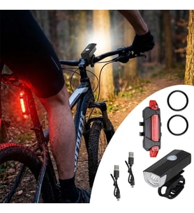 Bisiklet Işık Seti – USB Şarjlı LED Ön Far + Arka Stop Lambası, Su Geçirmez Bisiklet Aydınlatma Seti (5690)