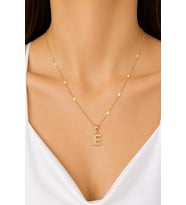 Xuping Gold Renkli, Zirkon Taşlı E Harfi Kolyesi - 45 cm (Anti-Alerjik)