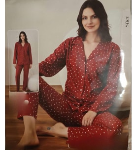 Boyraz Kadın Süet Boydan Düğmeli Pijama Takımı 02021 - 1 Adet (Kırmızı)