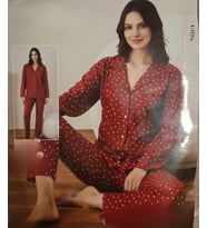 Boyraz Kadın Süet Boydan Düğmeli Pijama Takımı 02021 - 1 Adet (Kırmızı)