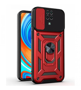Kızaklı Tank Kılıf Xiaomi Redmi Note 9 Pro Kırmızı