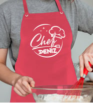 BK Gift Kişiye Özel İsimli Chef Tasarımlı Profesyonel Kırmızı Mutfak Önlüğü, Aşçı Önlüğü, Şef Önlüğü, Arkadaşa Hediye-7