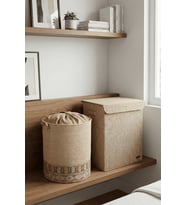 HomyJR’s 2’li Saklama Seti (Kapaklı Büyük Kutu + Fileli Büzgülü Sepet) Jüt Organizer (Standart)