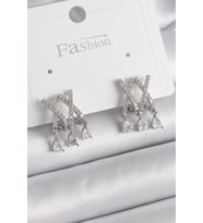 Pirinç Gümüş Renk Zirkon Taşlı X Model Sallantı Detay Kadın Küpe 5886 - GLST9738-7158