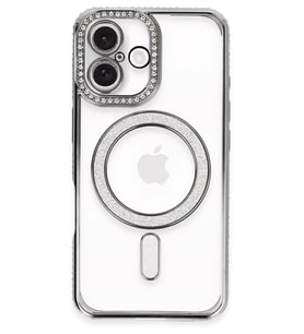 iPhone 16 Plus Kılıf Joke Simli Magneticsafe Kılıf - Gri
