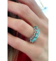 Sky Diamond Blue Aquamarin Taşlı 925 ayar Gümüş Beş Taş Yüzük