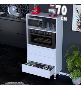 Eliusta Velar 70 cm 3 Çekmeceli Mikrodalga Fırın Mutfak Erzak Dolabı Çok Amaçlı Banyo Dolabı 70x150x32 cm
