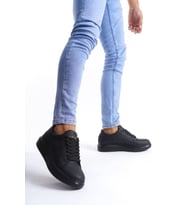 SLW151 Boost Bağcıklı Cilt Erkek Günlük Sneaker Ayakkabı ST Siyah