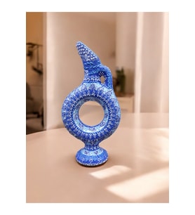 El İşlemeli Kabartmalı Dekoratif Çini Vazo 20 cm