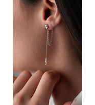 925 Ayar Gümüş Rodyum Kaplama 5 Mm Tektaş Sallantılı Zincir Sonsuzluk Model Küpe