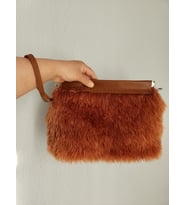 Elegance , Taba, Yaylı Burslu, Tavşan Tüyü, Kadın, Clutch Çanta
