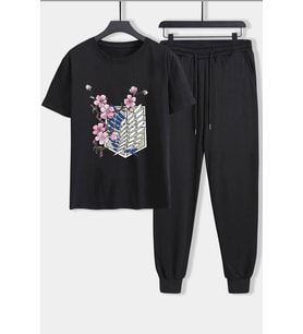 Unisex Flowers Baskılı 2'li Eşofman Takımı (Siyah)