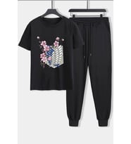 Unisex Flowers Baskılı 2'li Eşofman Takımı (Siyah)
