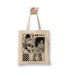 Mikasa And Eren Jager Attack On Titan Bez Çanta Uzun Saplı Alışveriş Çantası Plaj Çantası (Beyaz)