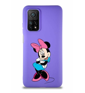 Xiaomi Mi 10T Soft Premier Kapak Minnie Mouse-D Tasarımlı Silikon Kılıf - Mor (Şeffaf)