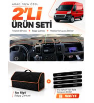 FIAT DUCATO (2006-2014) X250 Uyumlu Torpido Örtüsü + Tay Tüyü Bagaj Çantası + Sticker Seti - Siyah Kahverengi