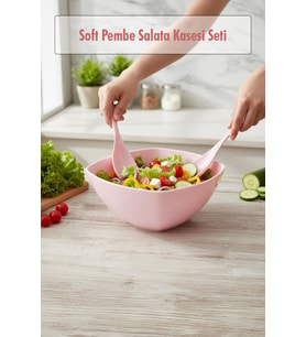 3,5 Lt Soft Pembe Akrilik Kare Salata ve Servis Kasesi Seti? 3 Parça