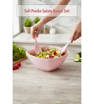3,5 Lt Soft Pembe Akrilik Kare Salata ve Servis Kasesi Seti? 3 Parça