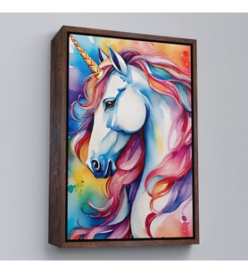 Çerçeveli Sevimli Renkli Unicorn Tablosu (Kahverengi)