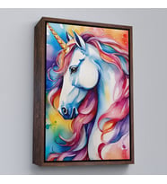 Çerçeveli Sevimli Renkli Unicorn Tablosu (Kahverengi)