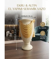 Lüks El Yapımı Seramik Vazo Ekru Gold - Ev Görme Hediyesi Şık Dekoratif Konsol Aksesuarı (23x35 cm)