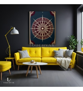 Dikey Kanvas Tablo Rüzgar Gülü Pusula Geometrik Tablo Ev Ofis Duvar Dekoru