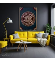 Dikey Kanvas Tablo Rüzgar Gülü Pusula Geometrik Tablo Ev Ofis Duvar Dekoru