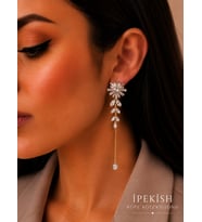 İpekish Gold Renk Zirkon Taşlı Çiçek Model Sallantılı Küpe Çivi Model Kadın Çelik Küpe